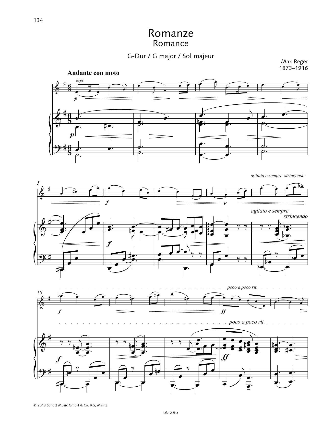 Download Max Reger Romance G major Sheet Music and learn how to play String Solo PDF digital score in minutes