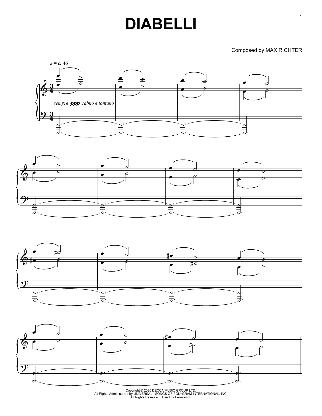 Download Max Richter Diabelli Sheet Music and learn how to play Piano Solo PDF digital score in minutes
