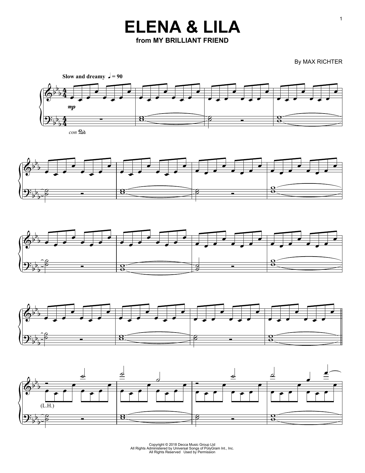 Download Max Richter Elena & Lila (from My Brilliant Friend) Sheet Music and learn how to play Piano Solo PDF digital score in minutes