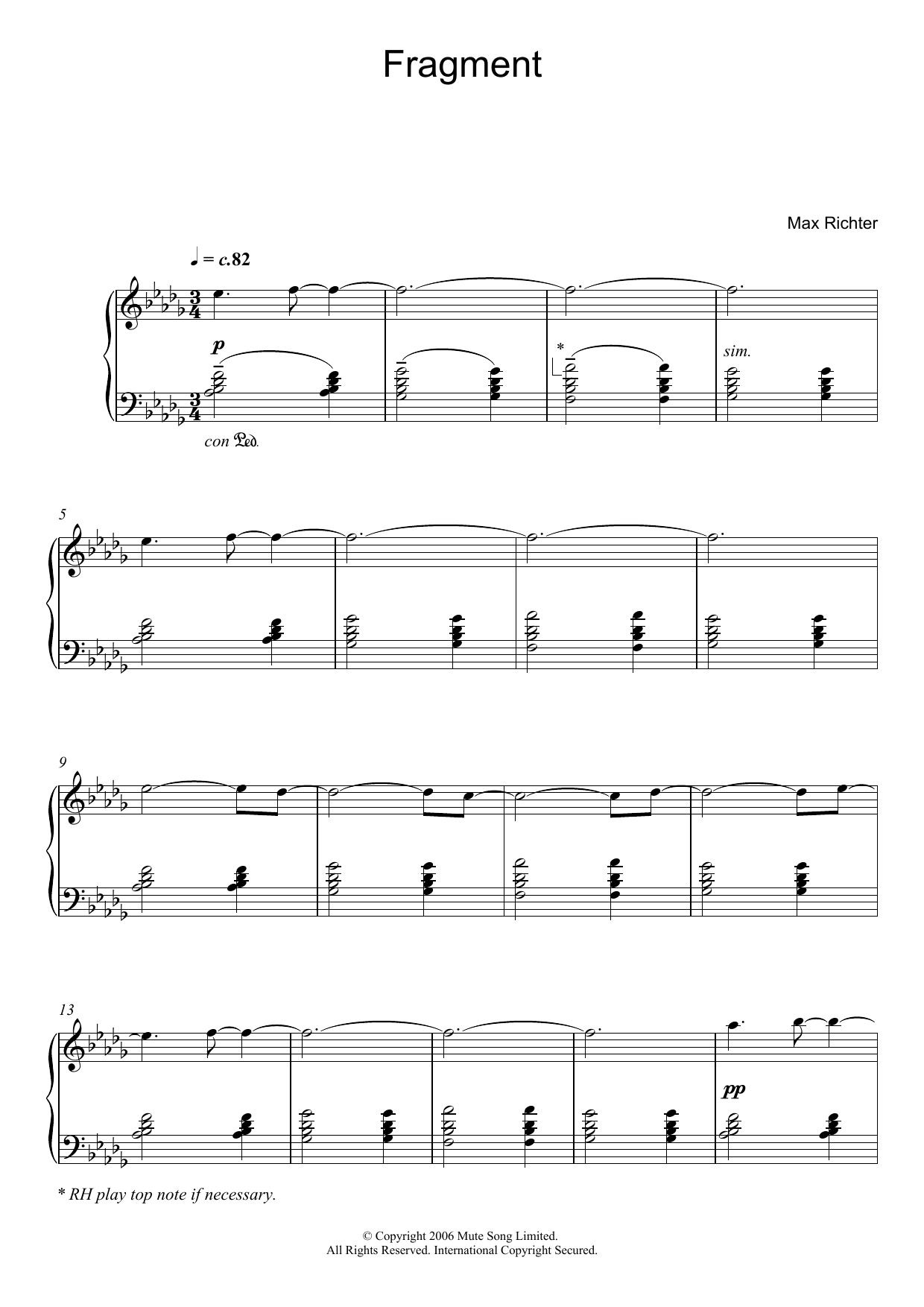 Download Max Richter Fragment Sheet Music and learn how to play Piano PDF digital score in minutes