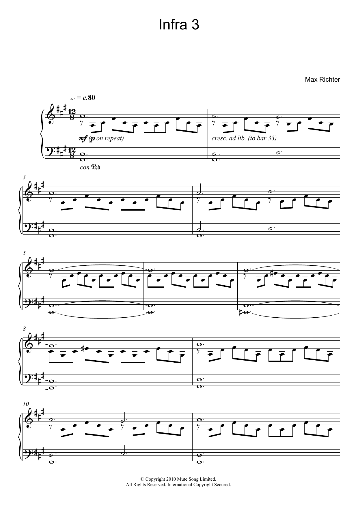 Download Max Richter Infra 3 Sheet Music and learn how to play Piano PDF digital score in minutes