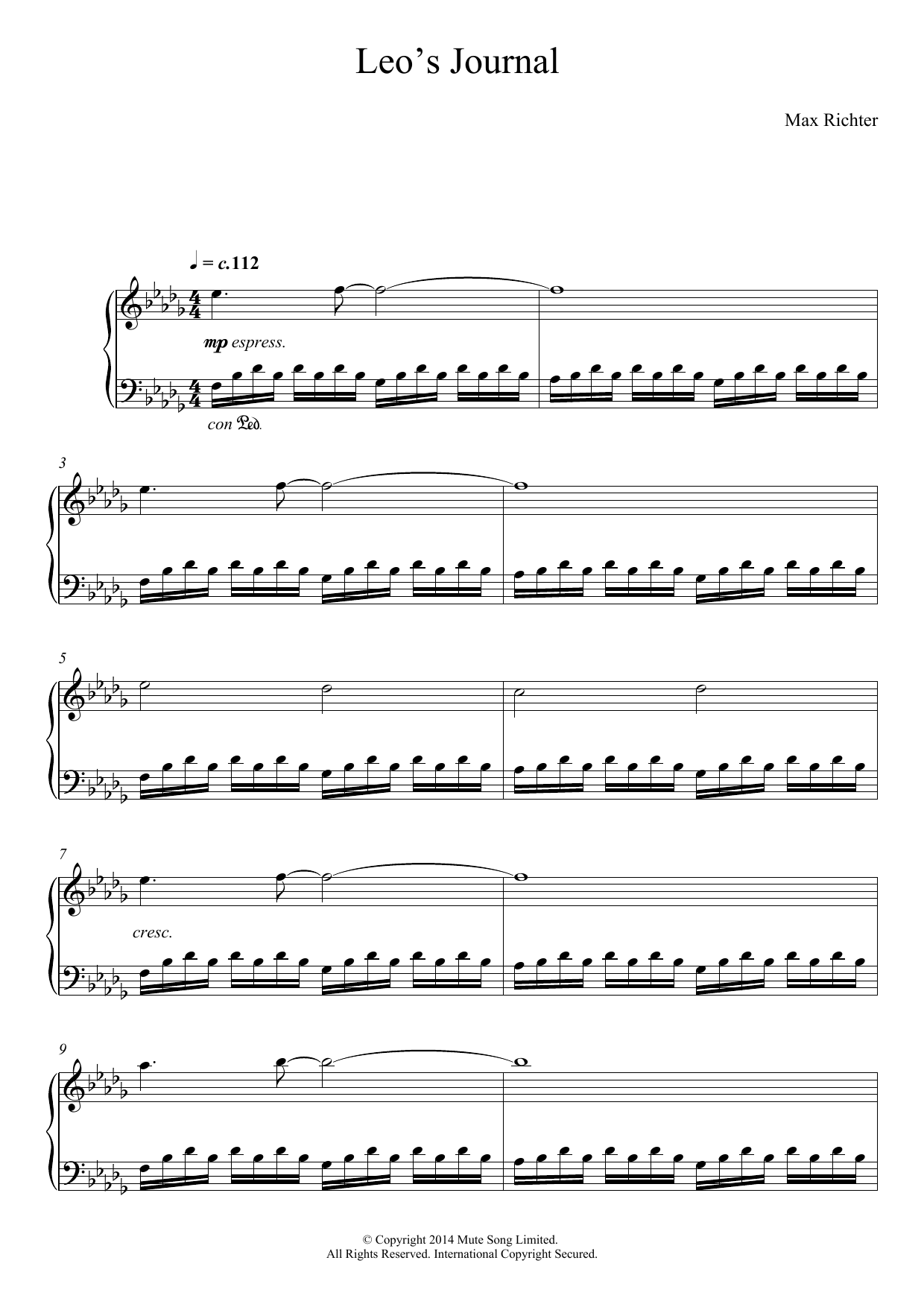 Download Max Richter Leo Sheet Music and learn how to play Piano PDF digital score in minutes