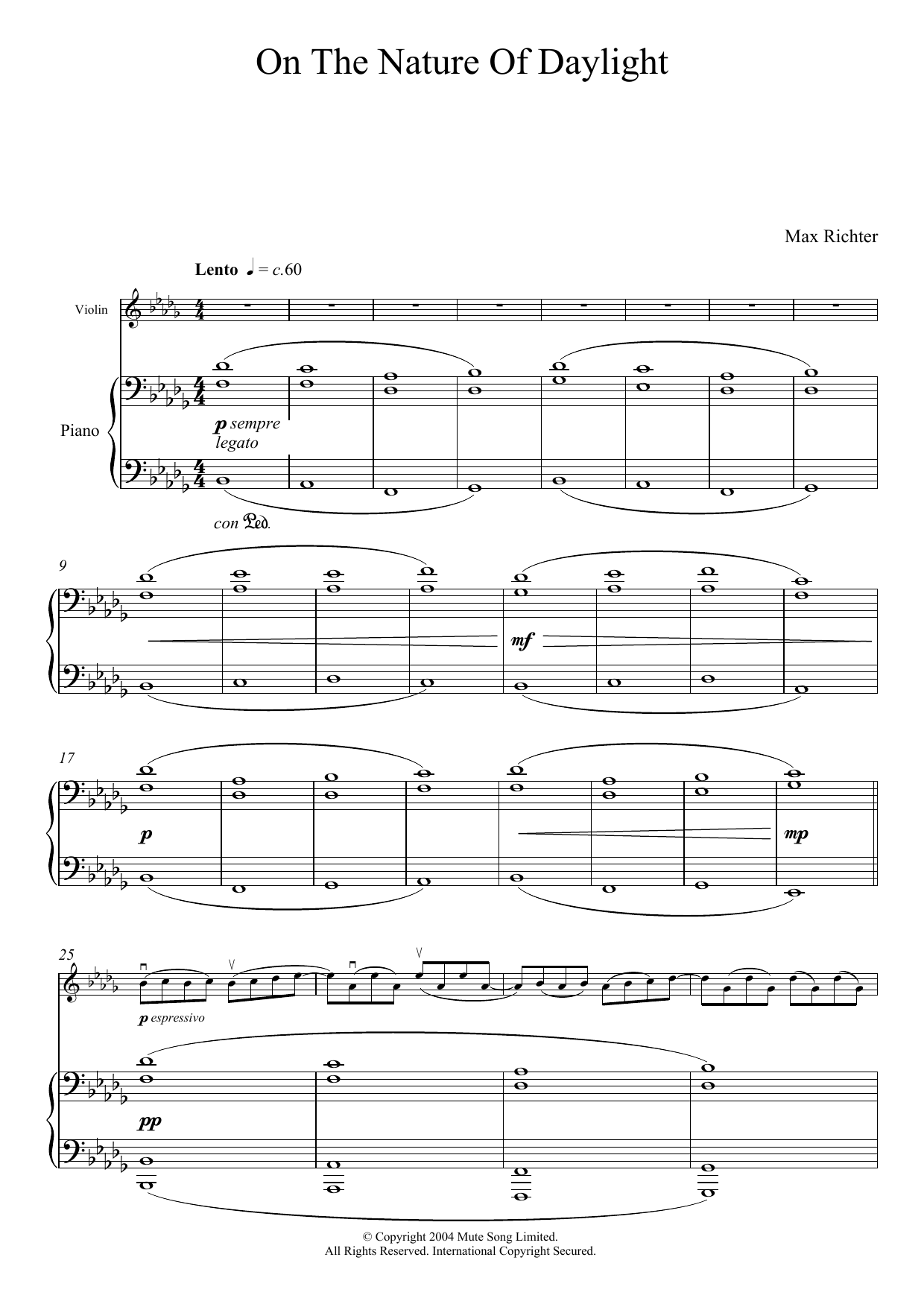 Download Max Richter On The Nature Of Daylight Sheet Music and learn how to play Violin Solo PDF digital score in minutes