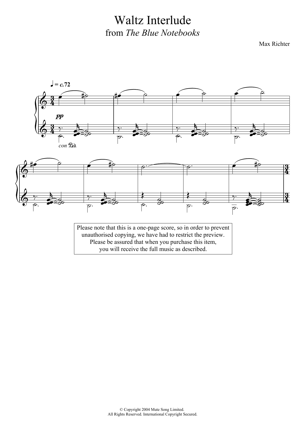Download Max Richter The Blue Notebooks Sheet Music and learn how to play Piano PDF digital score in minutes
