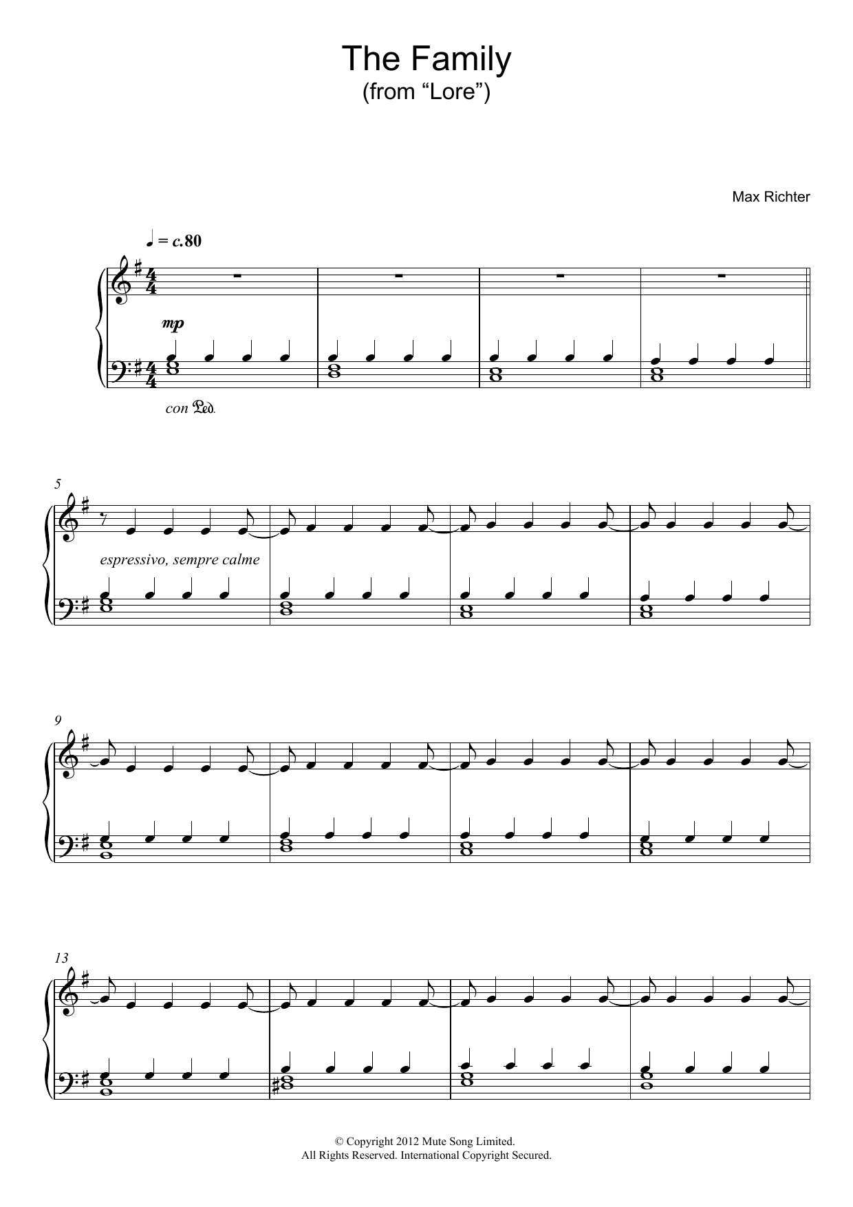 Download Max Richter The Family (from “Lore”) Sheet Music and learn how to play Piano PDF digital score in minutes