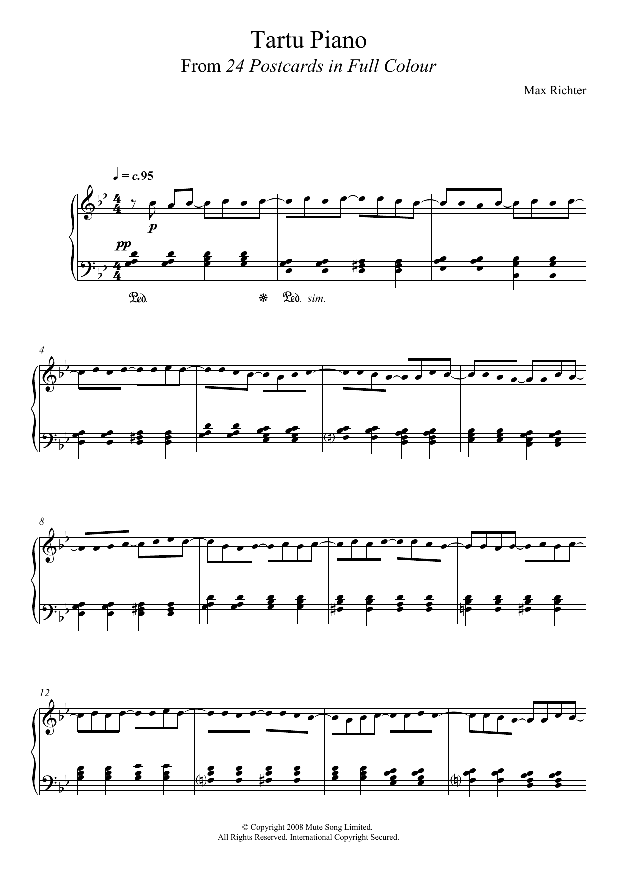 Download Max Richter The Tartu Piano Sheet Music and learn how to play Piano PDF digital score in minutes