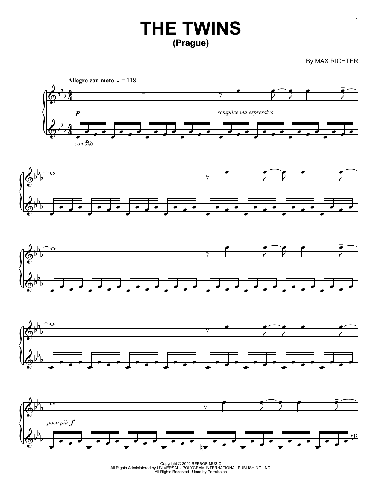 Download Max Richter The Twins (Prague) Sheet Music and learn how to play Piano Solo PDF digital score in minutes