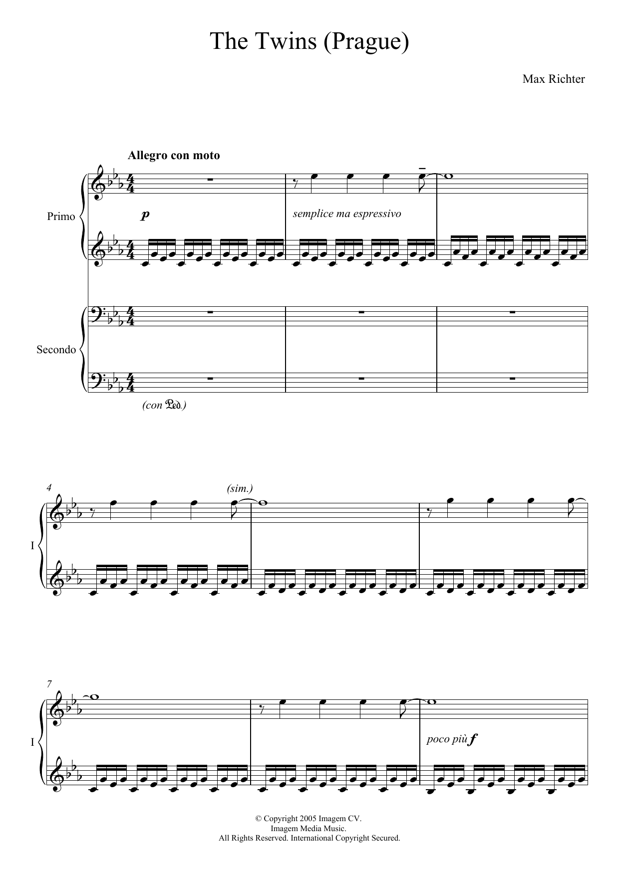 Download Max Richter The Twins Sheet Music and learn how to play Piano Duet PDF digital score in minutes