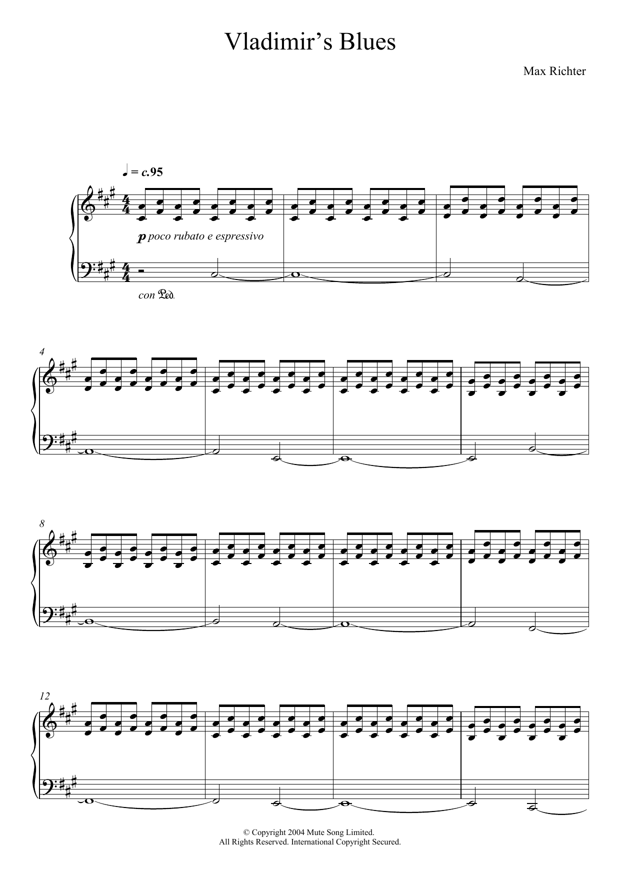 Download Max Richter Vladimir's Blues Sheet Music and learn how to play Piano PDF digital score in minutes