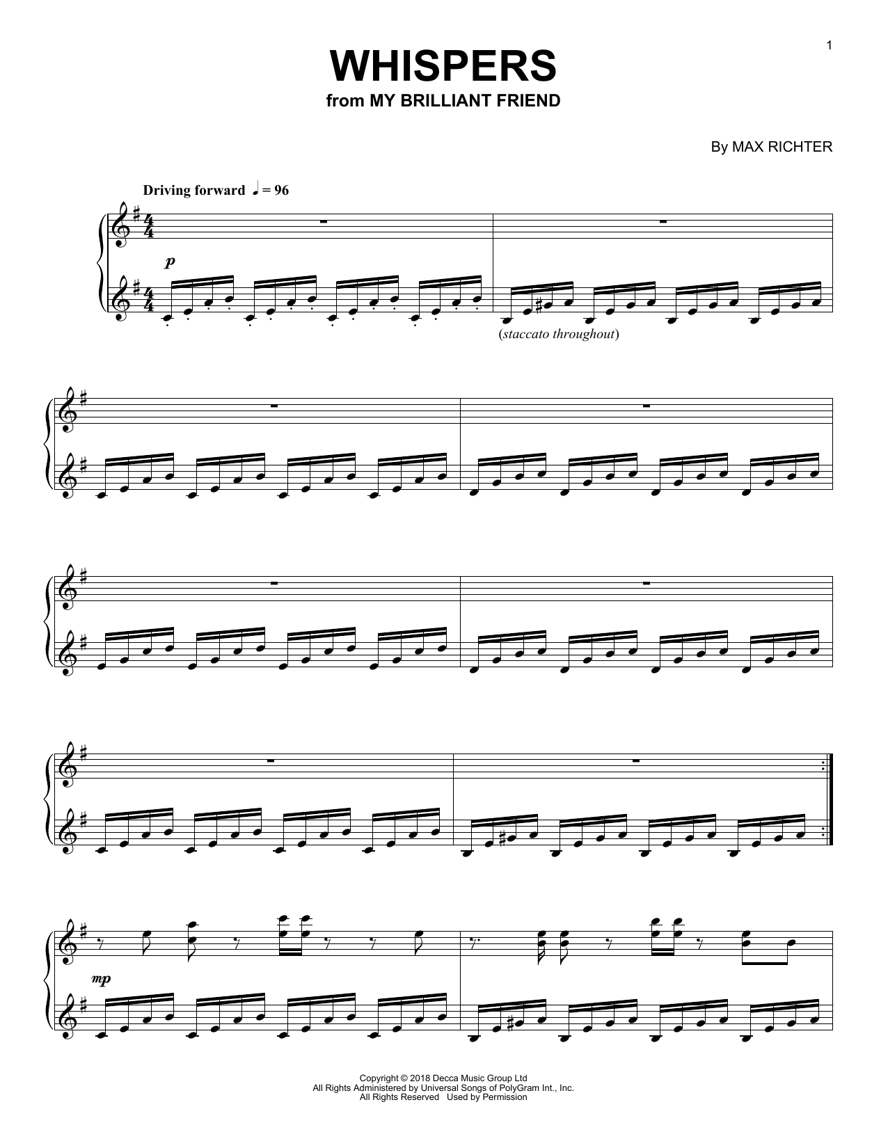 Download Max Richter Whispers (from My Brilliant Friend) Sheet Music and learn how to play Piano Solo PDF digital score in minutes