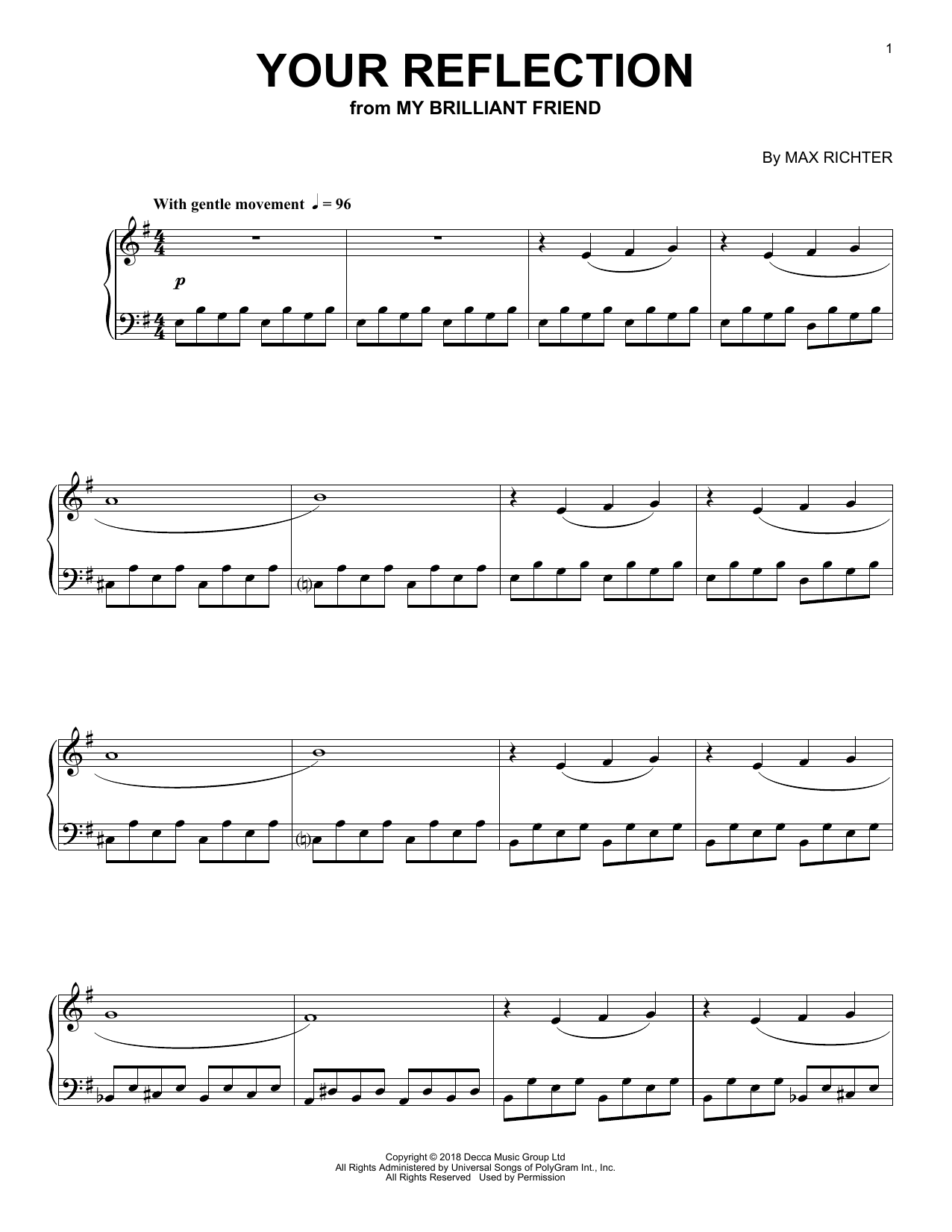 Download Max Richter Your Reflection (from My Brilliant Friend) Sheet Music and learn how to play Piano Solo PDF digital score in minutes