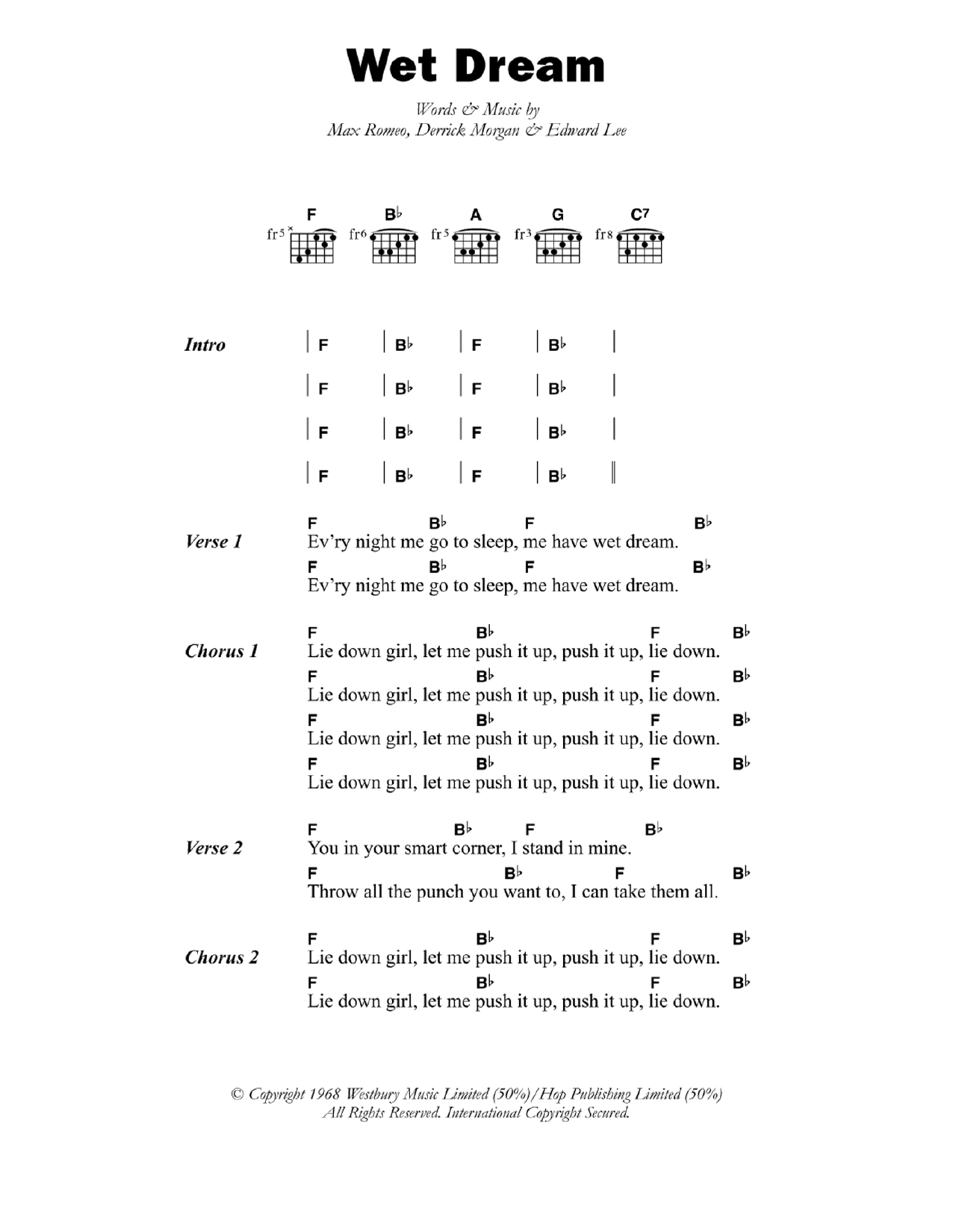 Download Max Romeo Wet Dream Sheet Music and learn how to play Lyrics & Chords PDF digital score in minutes