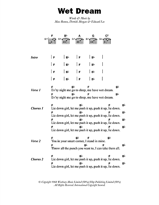 Download Max Romeo Wet Dream Sheet Music and learn how to play Lyrics & Chords PDF digital score in minutes