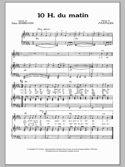 Download Maximilien Dix Heures Du Matin Sheet Music and learn how to play Piano & Vocal PDF digital score in minutes