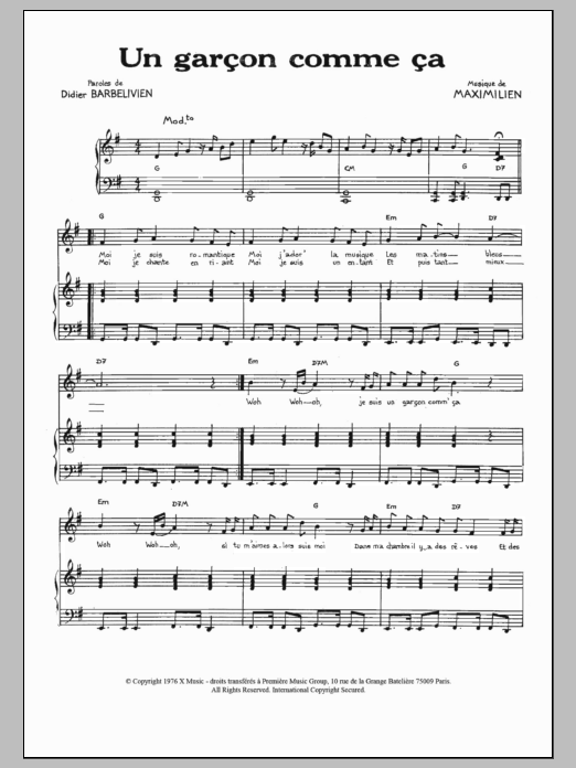 Download Maximilien Un Garcon Comme Ca Sheet Music and learn how to play Piano & Vocal PDF digital score in minutes