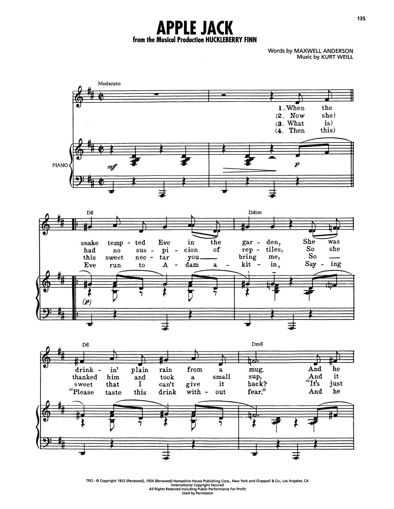 Download Maxwell Anderson Apple Jack (from Huckleberry Finn) Sheet Music and learn how to play Piano, Vocal & Guitar Chords (Right-Hand Melody) PDF digital score in minutes