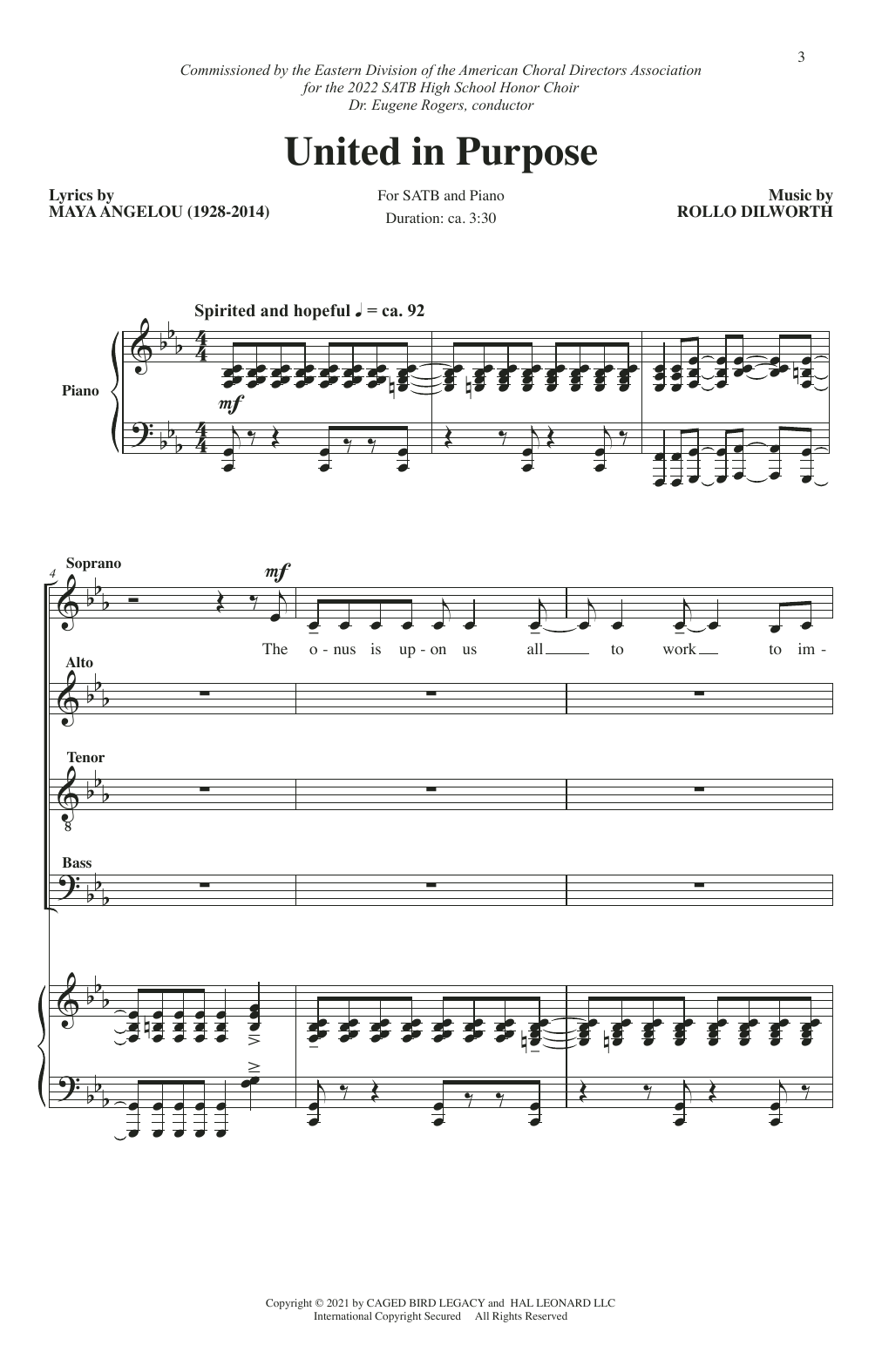 Download Maya Angelou and Rollo Dilworth United In Purpose Sheet Music and learn how to play SATB Choir PDF digital score in minutes