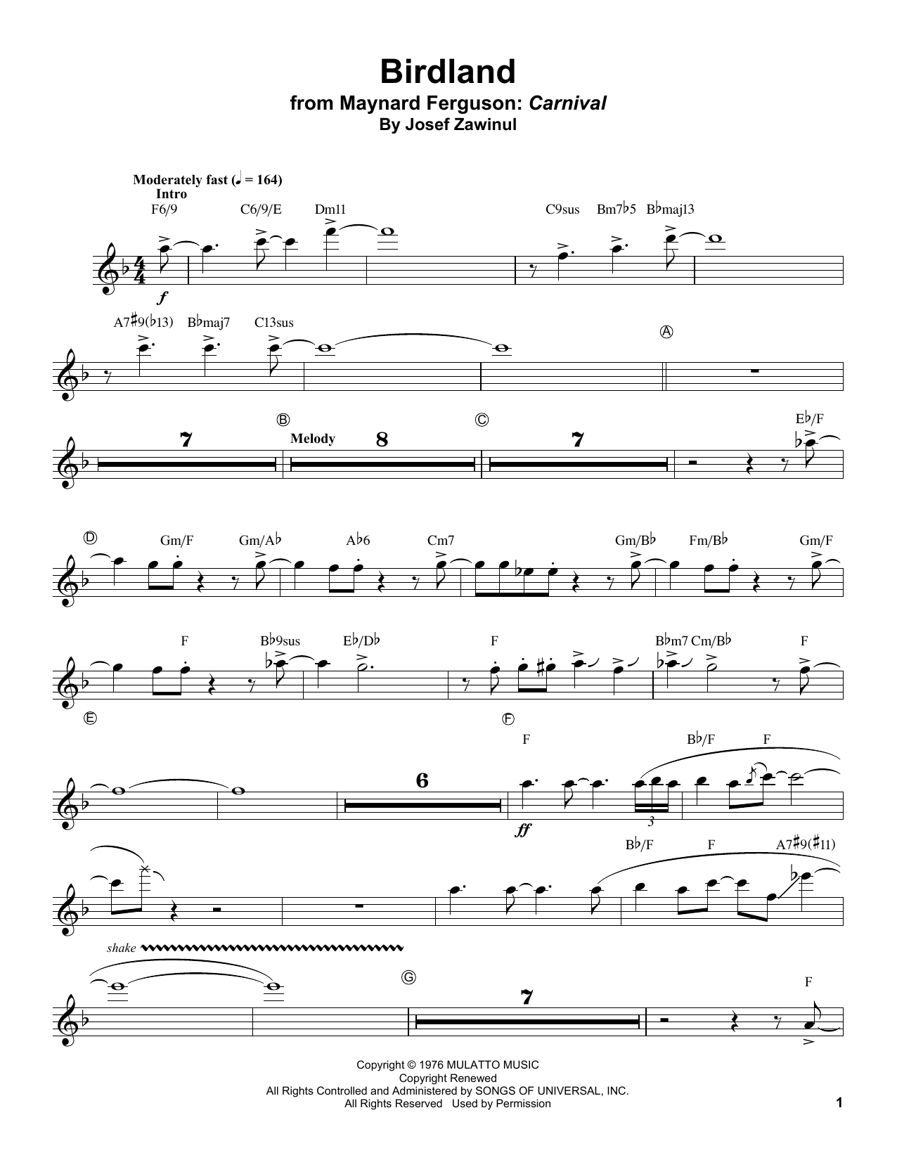 Download Manhattan Transfer Birdland Sheet Music and learn how to play Trumpet Transcription PDF digital score in minutes