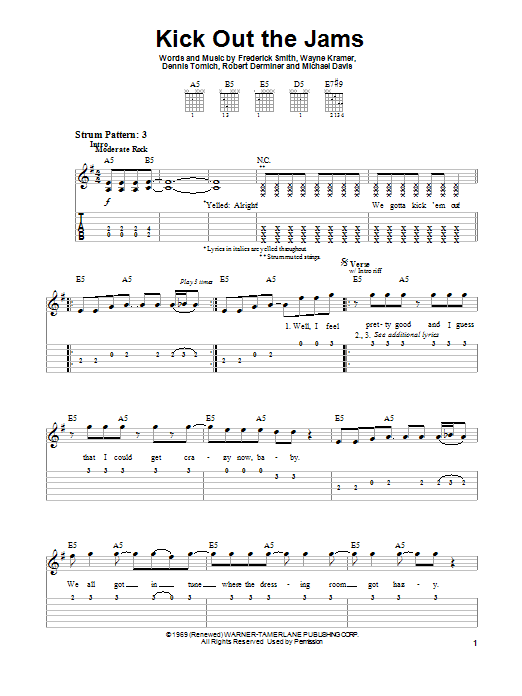 Download MC5 Kick Out The Jams Sheet Music and learn how to play Easy Guitar Tab PDF digital score in minutes