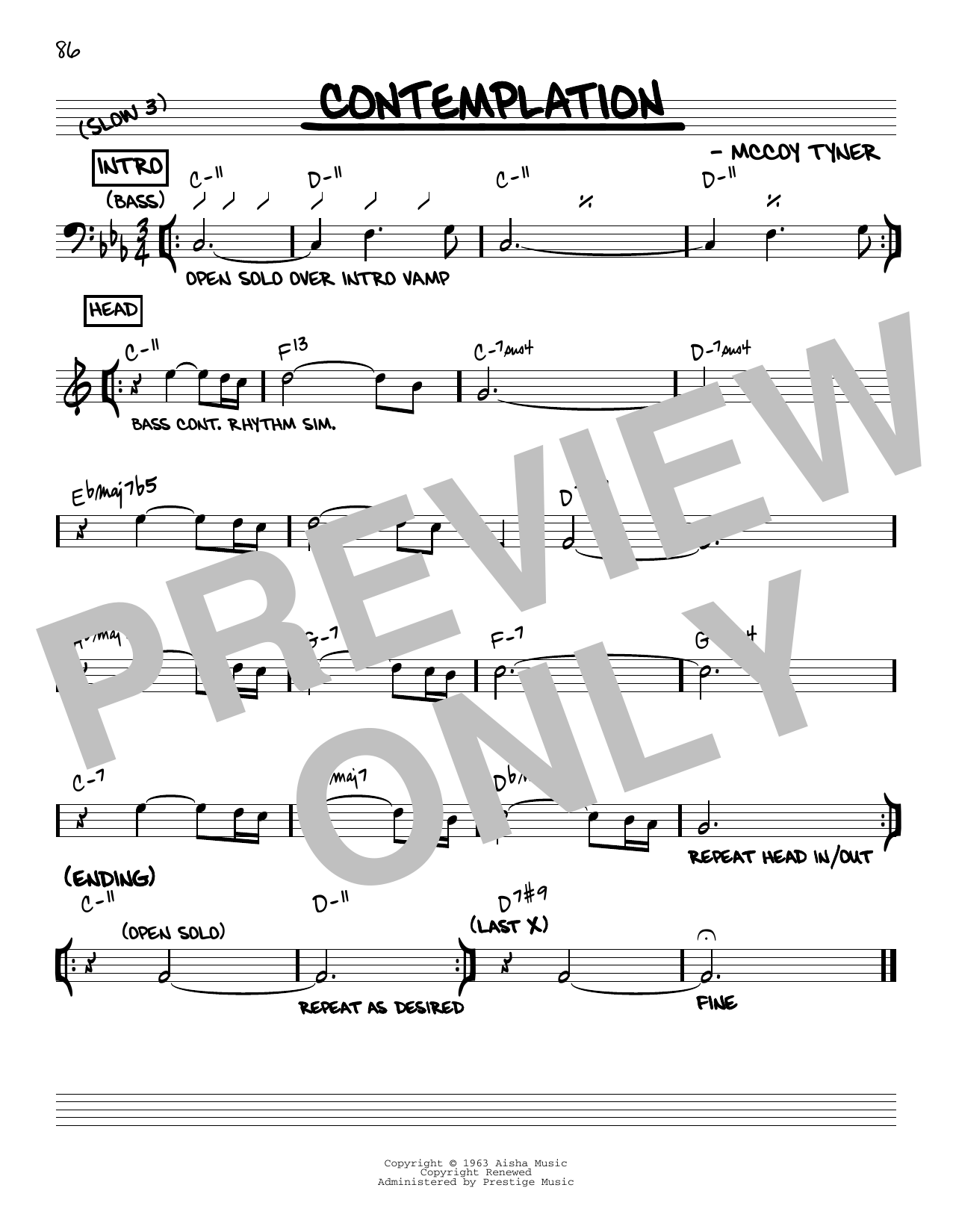 Download McCoy Tyner Contemplation [Reharmonized version] (arr. Jack Grassel) Sheet Music and learn how to play Real Book – Melody & Chords PDF digital score in minutes
