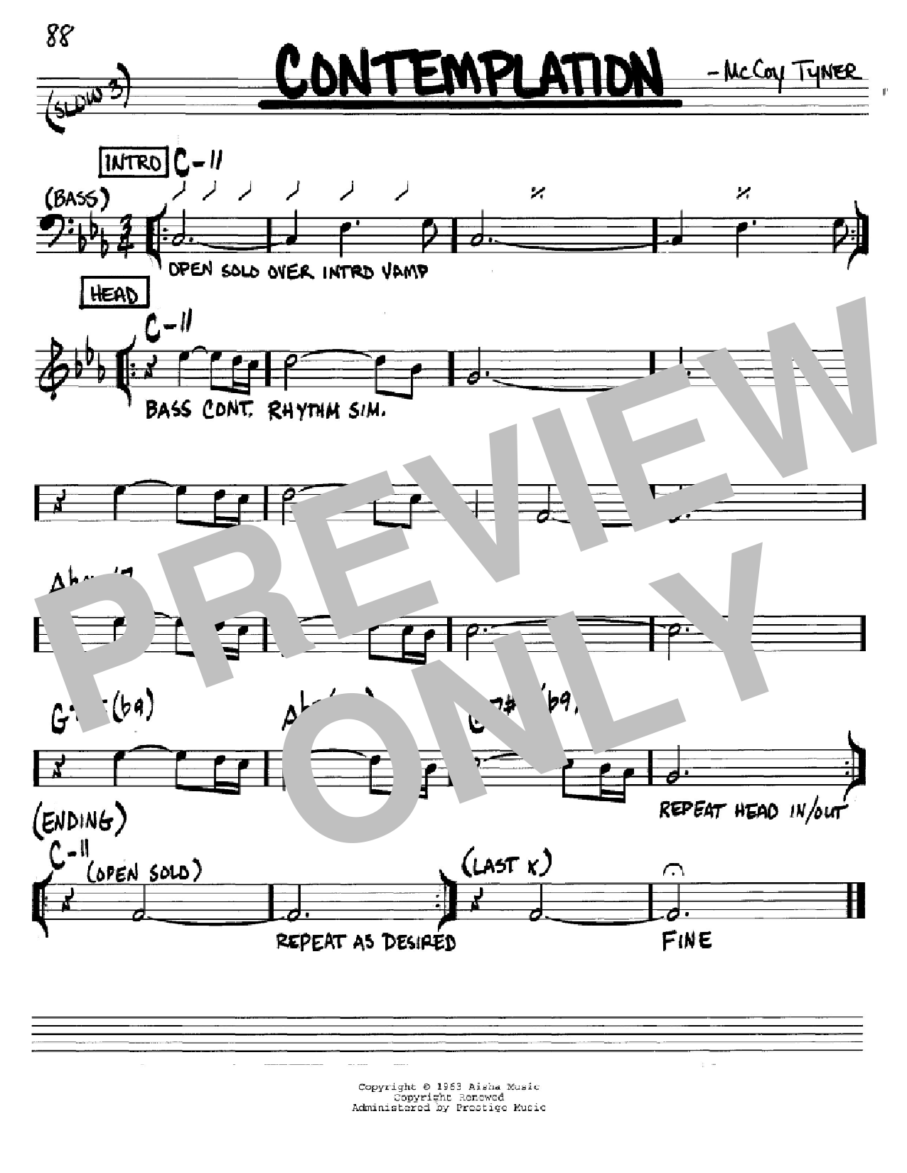 Download McCoy Tyner Contemplation Sheet Music and learn how to play Real Book - Melody & Chords - Bass Clef Instruments PDF digital score in minutes