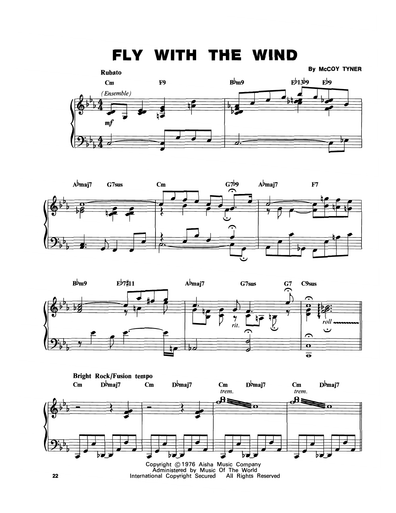 Download McCoy Tyner Fly With The Wind Sheet Music and learn how to play Piano Transcription PDF digital score in minutes