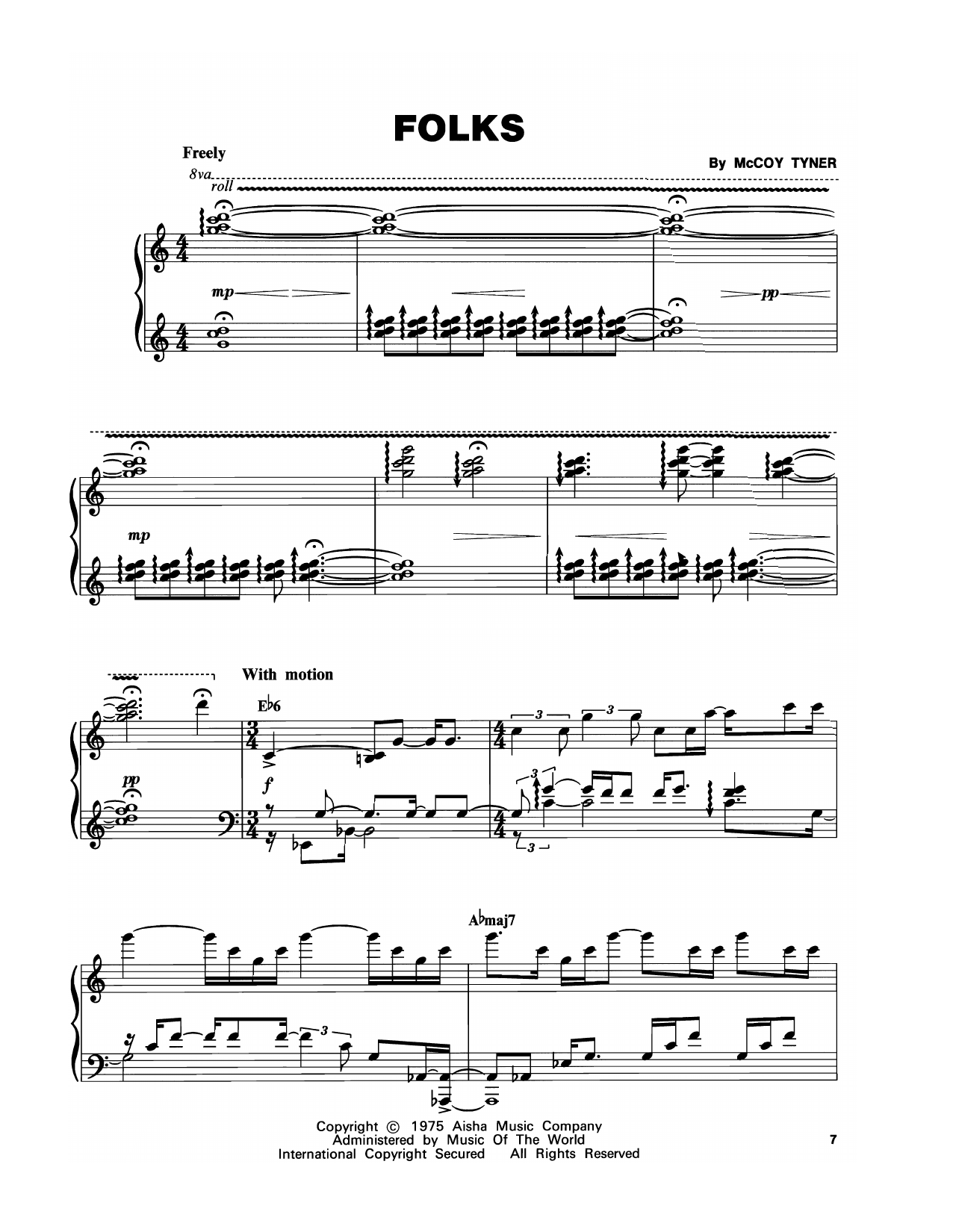 Download McCoy Tyner Folks Sheet Music and learn how to play Piano Transcription PDF digital score in minutes