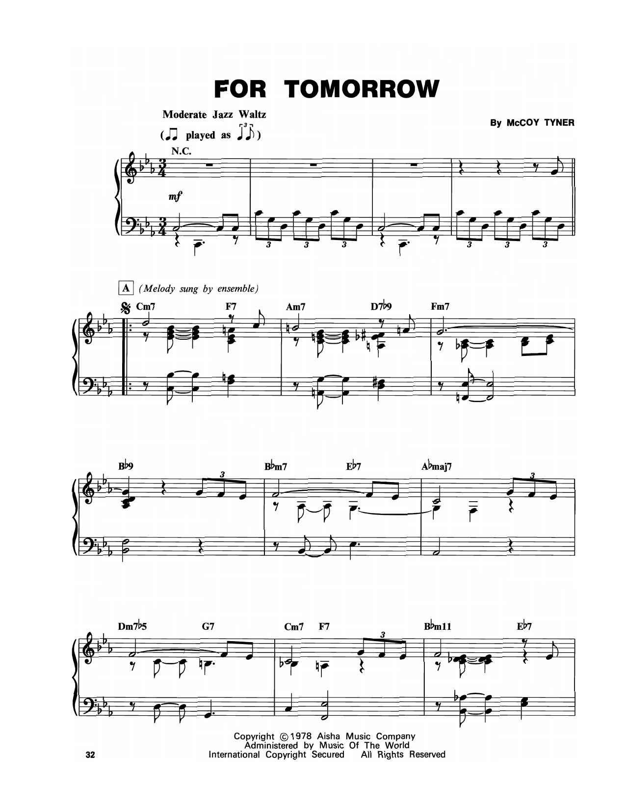 Download McCoy Tyner For Tomorrow Sheet Music and learn how to play Piano Transcription PDF digital score in minutes