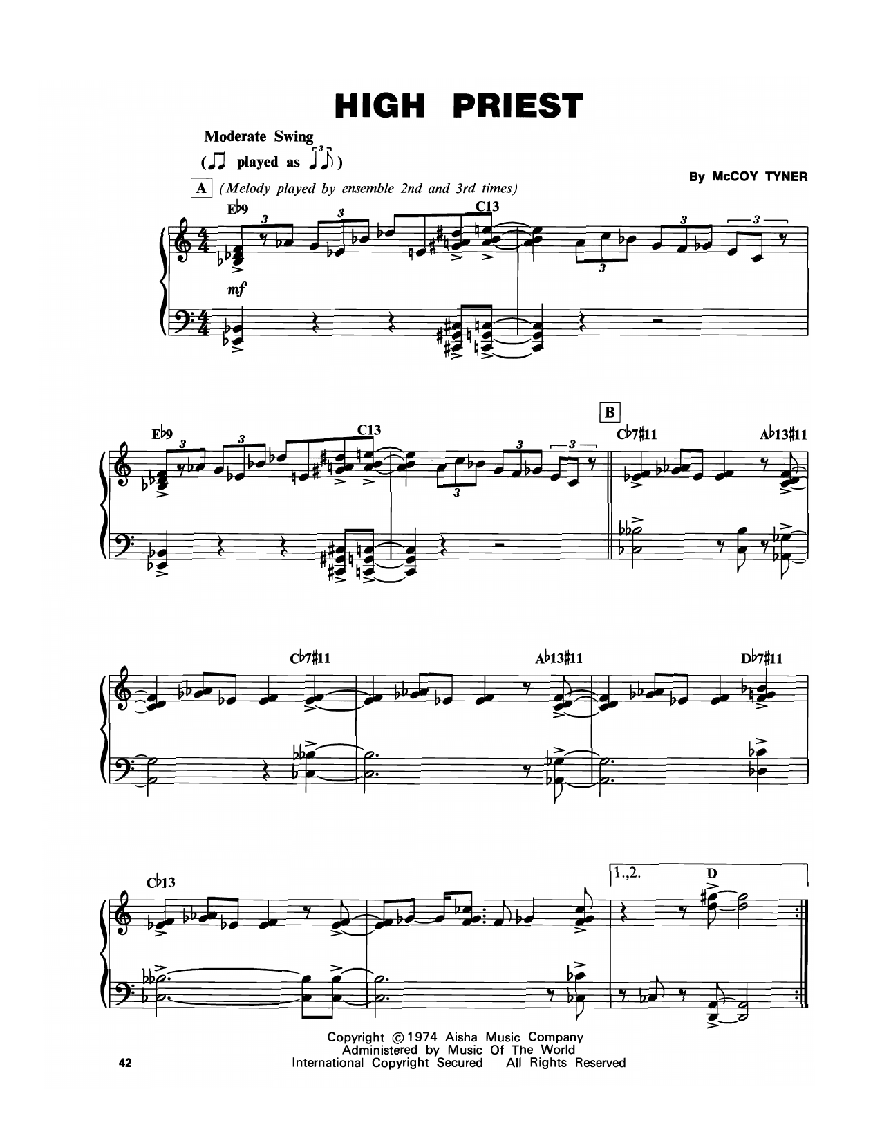 Download McCoy Tyner High Priest Sheet Music and learn how to play Piano Transcription PDF digital score in minutes