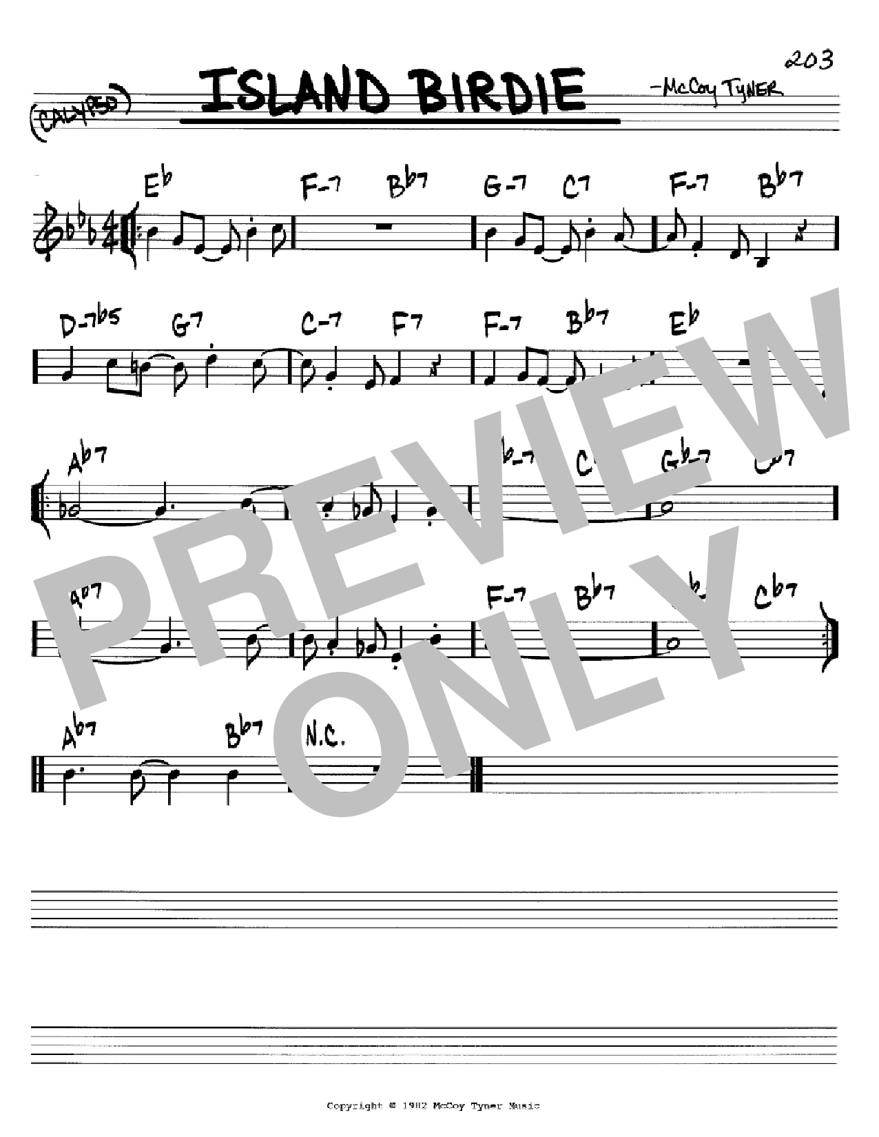 Download McCoy Tyner Island Birdie Sheet Music and learn how to play Real Book – Melody & Chords – C Instruments PDF digital score in minutes