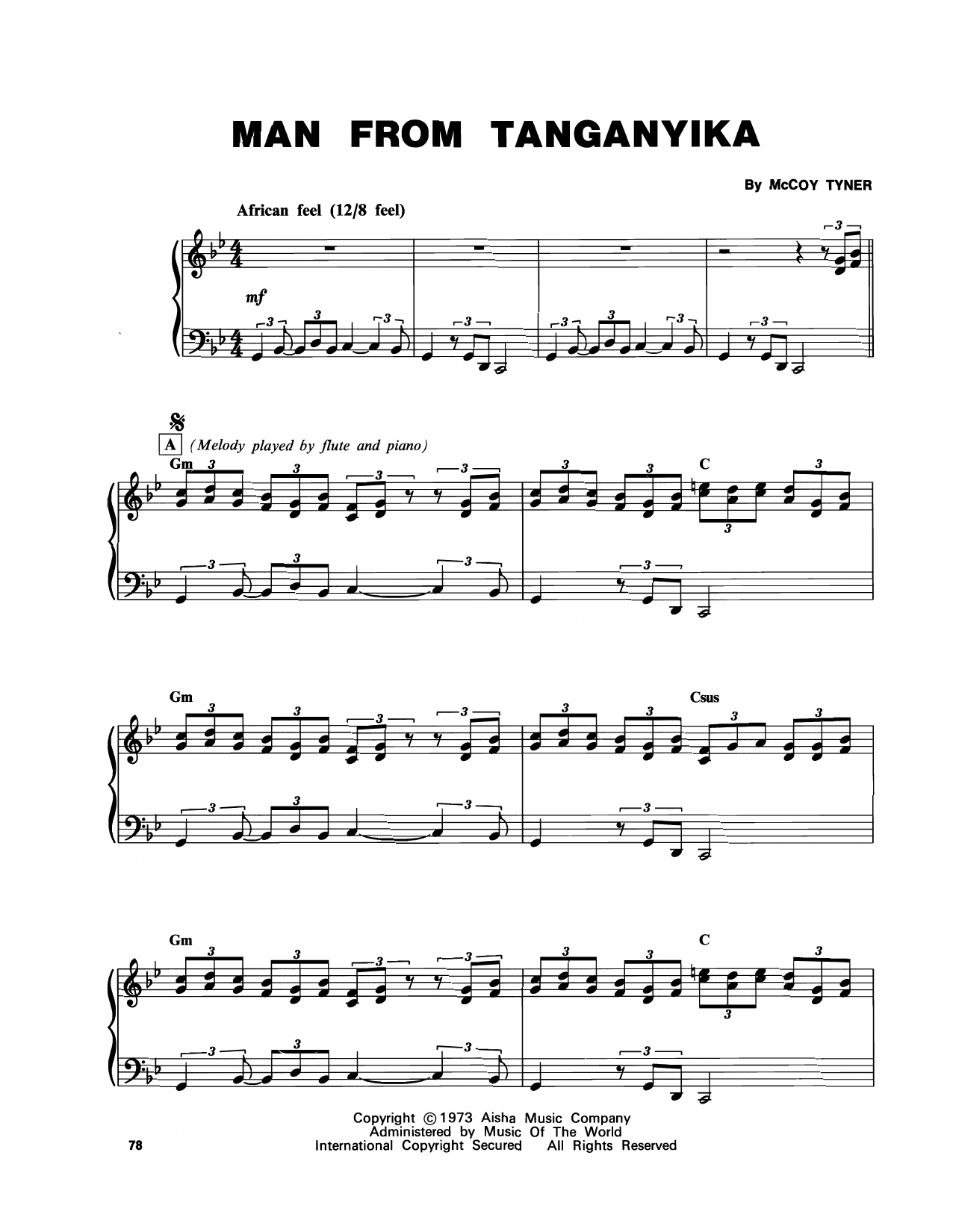 Download McCoy Tyner Man From Tanganyika Sheet Music and learn how to play Piano Transcription PDF digital score in minutes