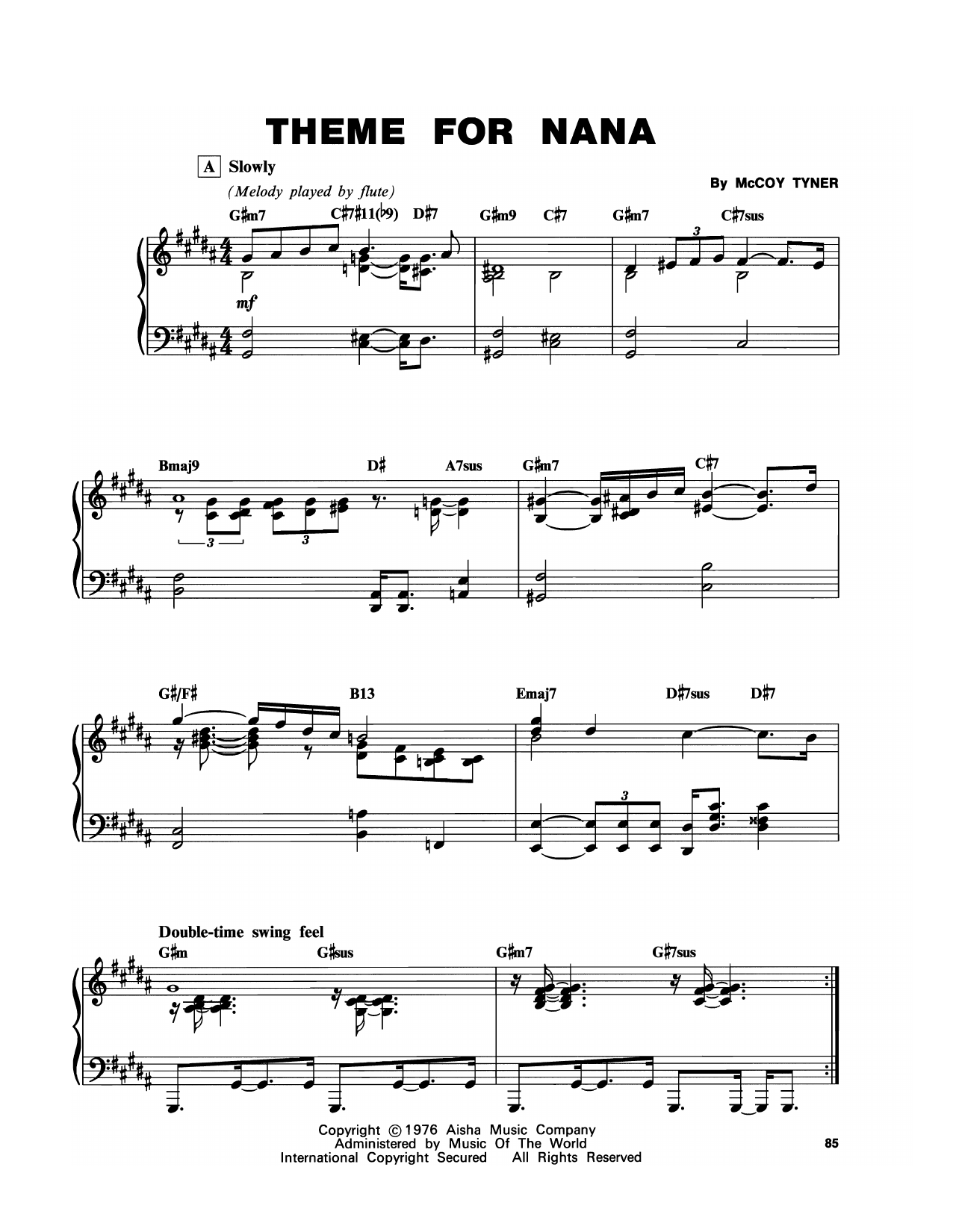 Download McCoy Tyner Theme For Nana Sheet Music and learn how to play Piano Transcription PDF digital score in minutes