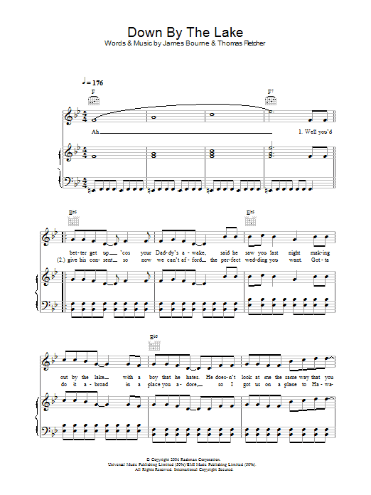 Download McFly Down By The Lake Sheet Music and learn how to play Piano, Vocal & Guitar (Right-Hand Melody) PDF digital score in minutes