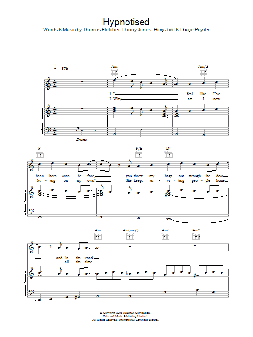 Download McFly Hypnotised Sheet Music and learn how to play Piano, Vocal & Guitar (Right-Hand Melody) PDF digital score in minutes