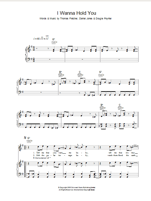 Download McFly I Wanna Hold You Sheet Music and learn how to play Piano, Vocal & Guitar (Right-Hand Melody) PDF digital score in minutes