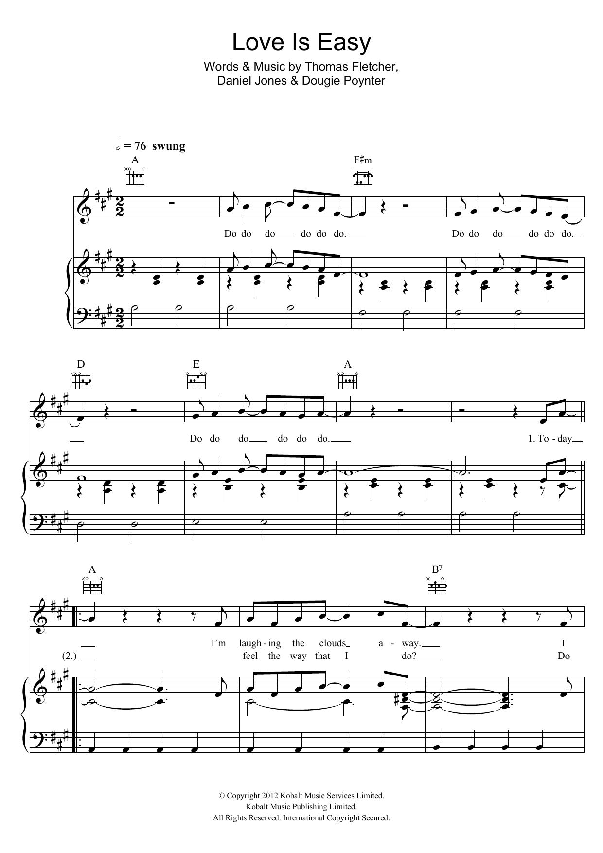 Download McFly Love Is Easy Sheet Music and learn how to play Piano, Vocal & Guitar (Right-Hand Melody) PDF digital score in minutes