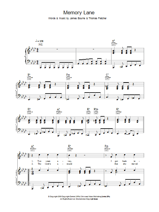 Download McFly Memory Lane Sheet Music and learn how to play Piano, Vocal & Guitar (Right-Hand Melody) PDF digital score in minutes