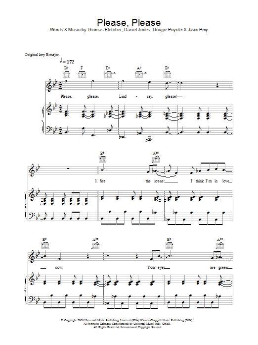 Download McFly Please, Please Sheet Music and learn how to play Piano, Vocal & Guitar PDF digital score in minutes