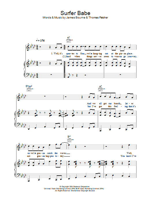 Download McFly Surfer Babe Sheet Music and learn how to play Piano, Vocal & Guitar Chords PDF digital score in minutes