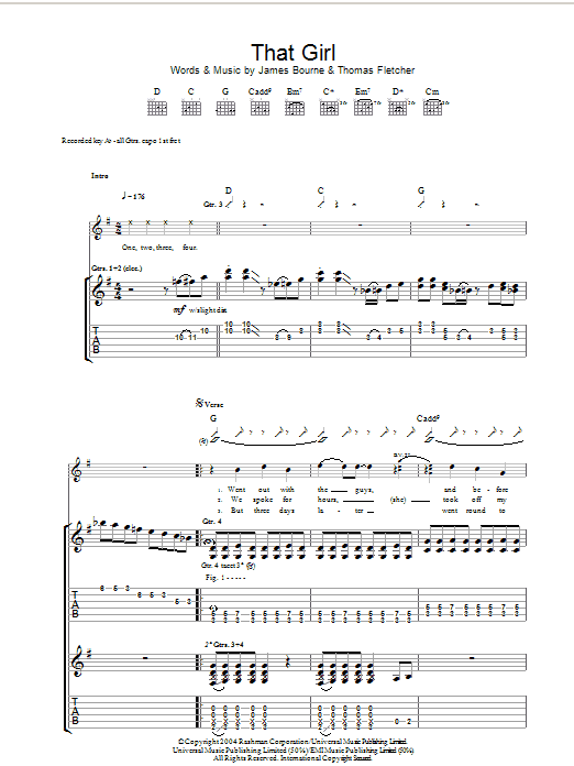 Download McFly That Girl Sheet Music and learn how to play Guitar Tab PDF digital score in minutes
