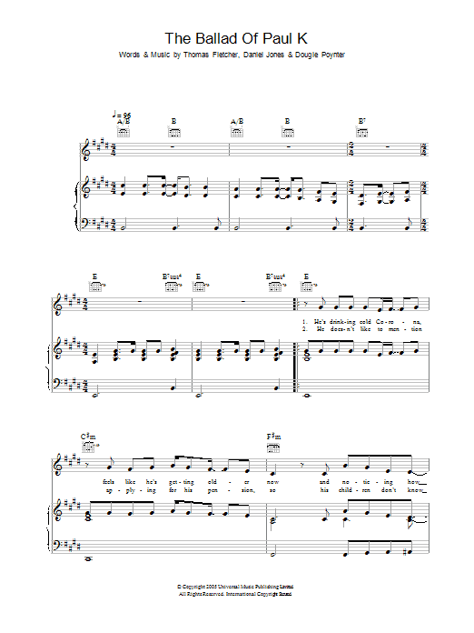 Download McFly The Ballad Of Paul K Sheet Music and learn how to play Piano, Vocal & Guitar (Right-Hand Melody) PDF digital score in minutes