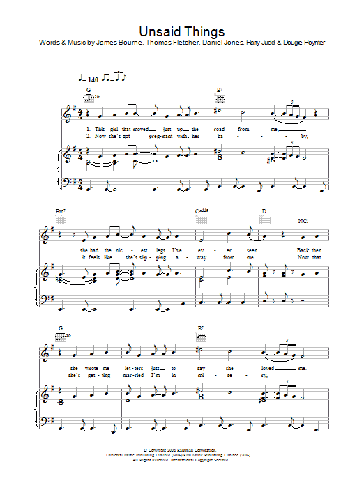 Download McFly Unsaid Things Sheet Music and learn how to play Piano, Vocal & Guitar (Right-Hand Melody) PDF digital score in minutes