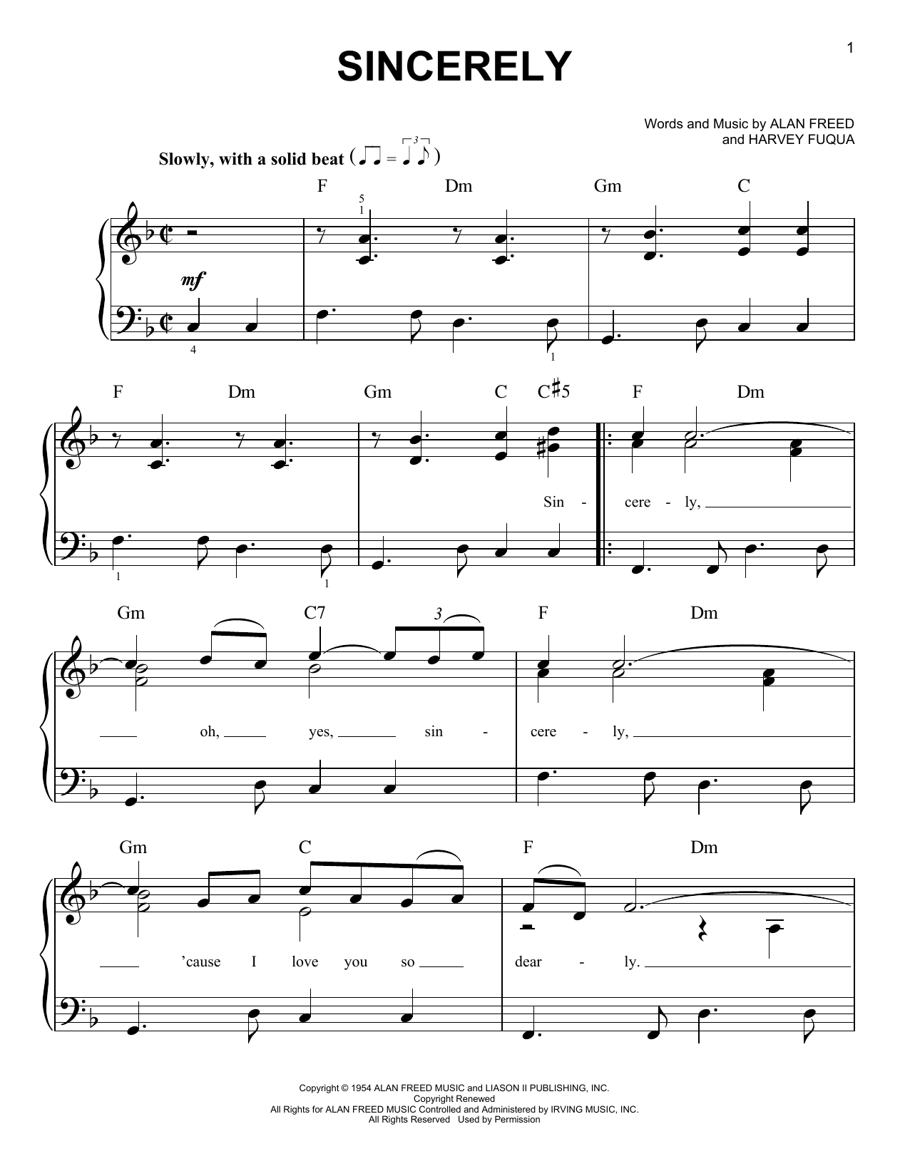 Download The McGuire Sisters Sincerely Sheet Music and learn how to play Piano, Vocal & Guitar (Right-Hand Melody) PDF digital score in minutes