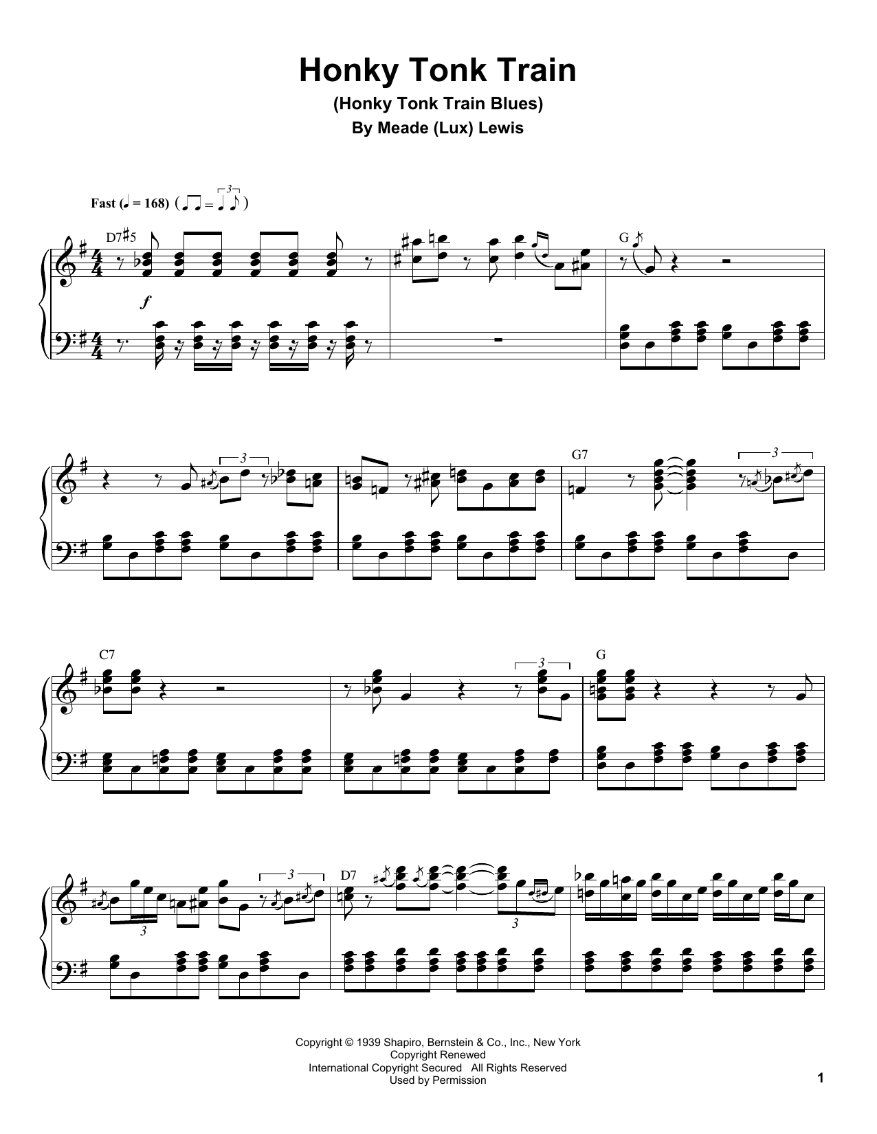 Download Meade (Lux) Lewis Honky Tonk Train (Honky Tonk Train Blues) Sheet Music and learn how to play Piano Transcription PDF digital score in minutes