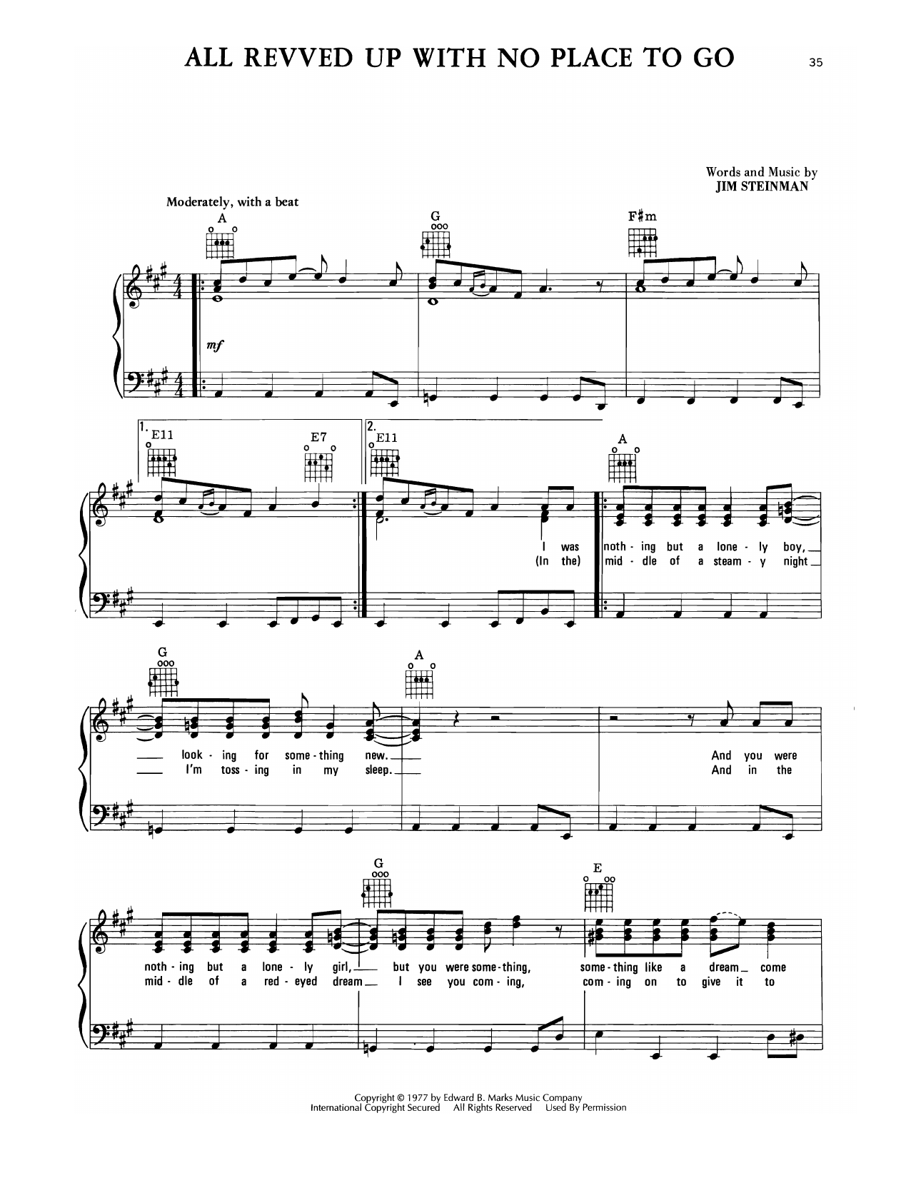 Download Meat Loaf All Revved Up With No Place To Go Sheet Music and learn how to play Piano, Vocal & Guitar Chords (Right-Hand Melody) PDF digital score in minutes