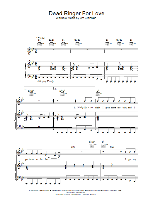 Download Meat Loaf and Cher Dead Ringer For Love Sheet Music and learn how to play Piano, Vocal & Guitar PDF digital score in minutes