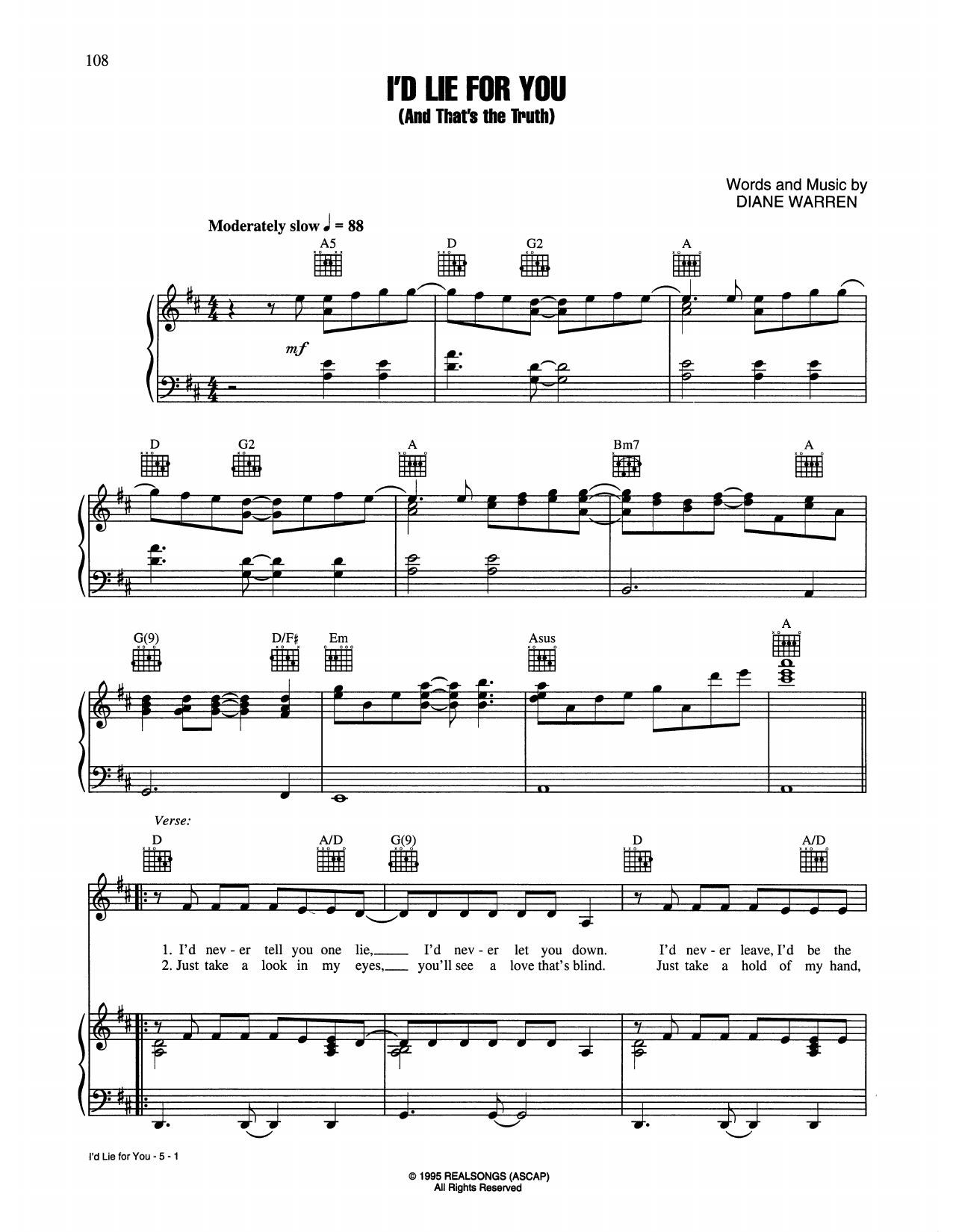 Download Meat Loaf I'd Lie For You (And That's The Truth) Sheet Music and learn how to play Lyrics & Chords PDF digital score in minutes