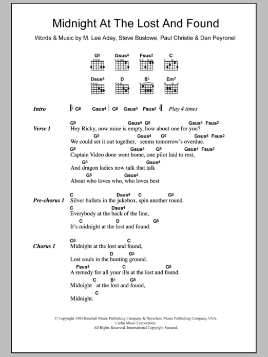 Download Meat Loaf Midnight At The Lost And Found Sheet Music and learn how to play Lyrics & Chords PDF digital score in minutes
