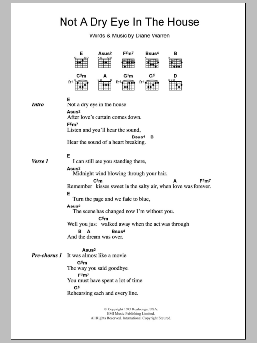Download Meat Loaf Not A Dry Eye In The House Sheet Music and learn how to play Lyrics & Chords PDF digital score in minutes