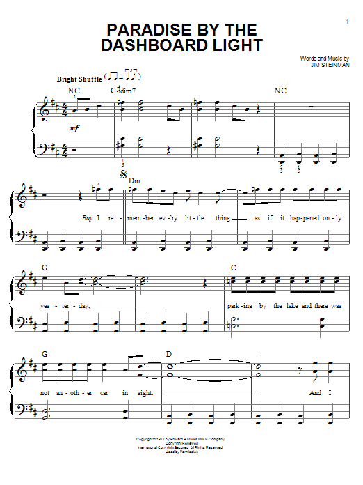 Download Meat Loaf Paradise By The Dashboard Light Sheet Music and learn how to play Piano PDF digital score in minutes